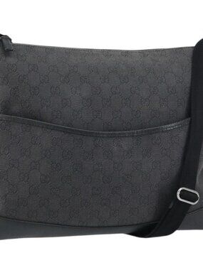 Authentic GUCCI GG Canvas Shoulder Bag Black Silver 374411